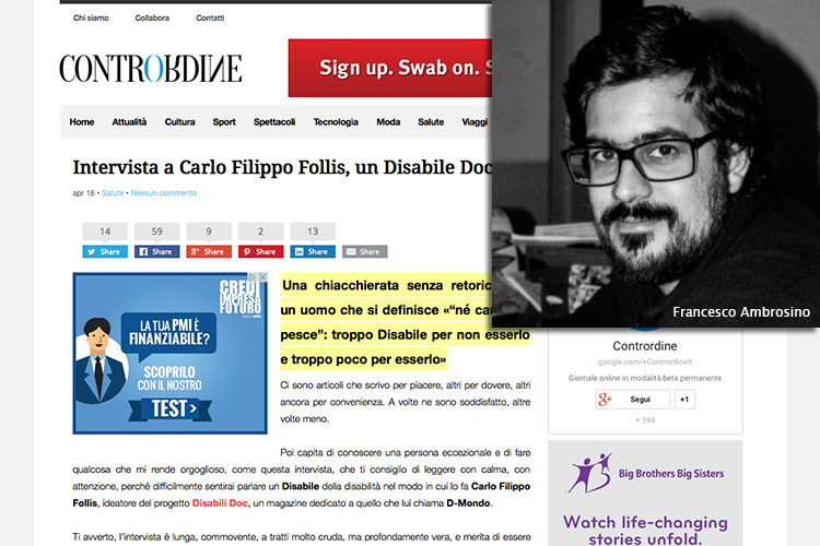 Disabili DOC – Francesco Ambrosino intervista Carlo Filippo Follis su Contrordine.it