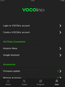 Disabili DOC – VOCOlinc VP2, App “VOCOlinc – LinkWise”; screen shot da iPad: User