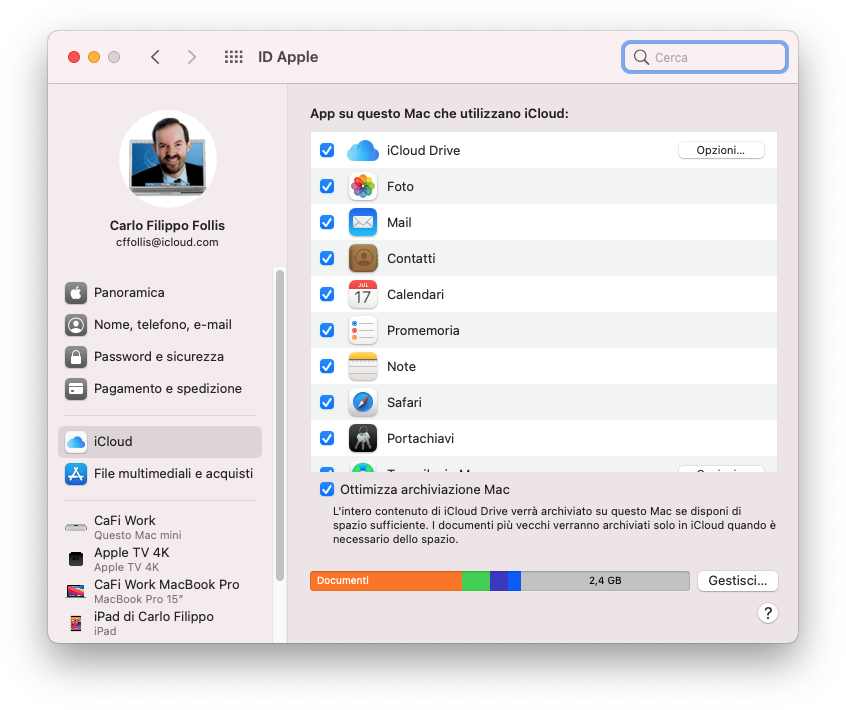 Disabili DOC – L'immagine mostra la schermata delle Preferenze di Sistema » ID Apple nella quale Apple stessa si è dimenticata di abilitare le barre di scorrimento per la colonna di destra