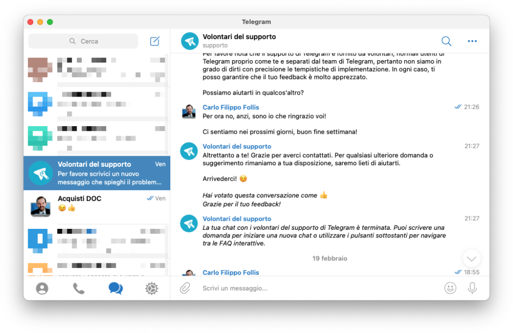 Disabili DOC – L'immagine mostra la App Telegram in esecuzione sul nuovo Mac mini M1