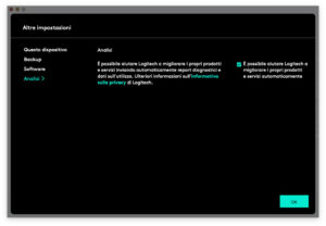Disabili DOC – “Speciale Logitech MX Keys” – App Logi Options – L'immagine mostra la schermata di Logi Options dedicata all'analisi