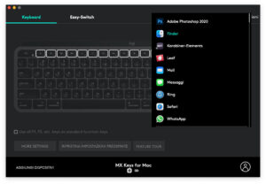 Disabili DOC – “Speciale Logitech MX Keys” – App Logi Options – L'immagine mostra la schermata di Logi Options che mostra le App presenti sul vostro computer