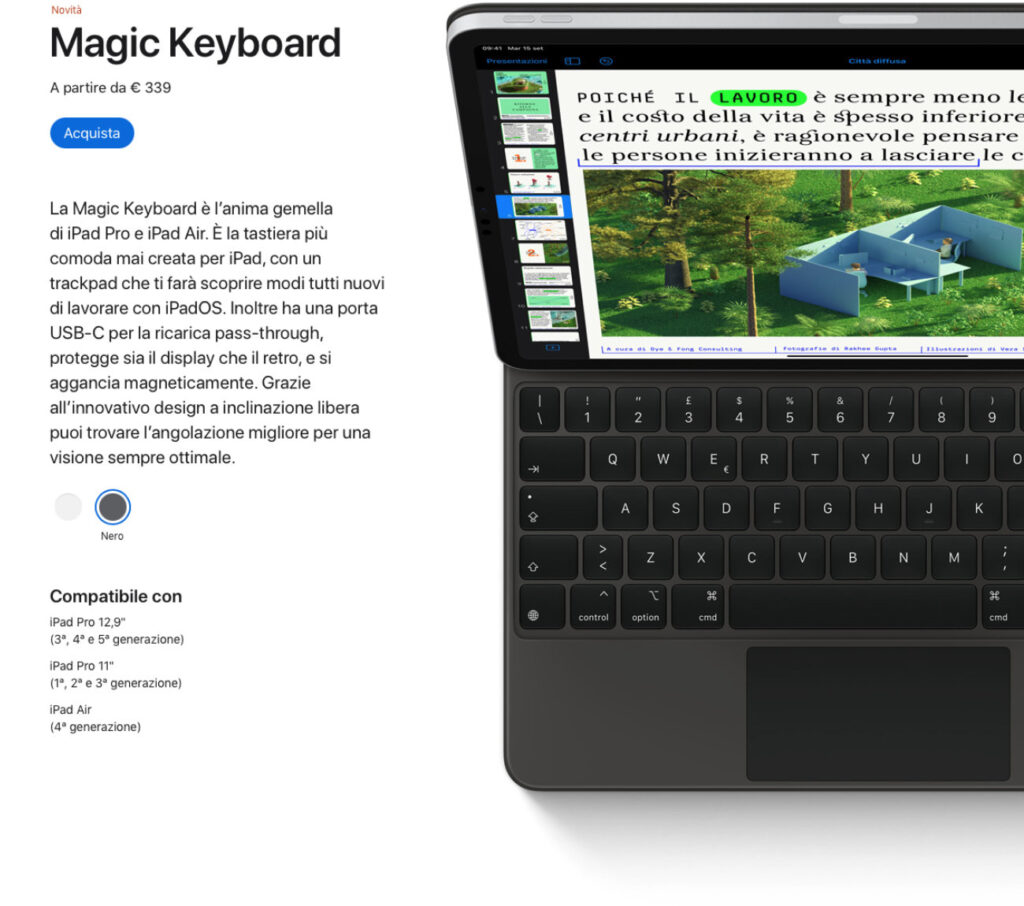 Disabili DOC – L'immagine evidenzia la compatibilità della Magic Keyboard 2021 con i vari modelli di iPad