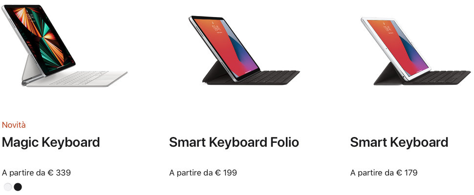 Disabili DOC – L'immagine mostra la gamma di Apple Keyboard per i vari iPad