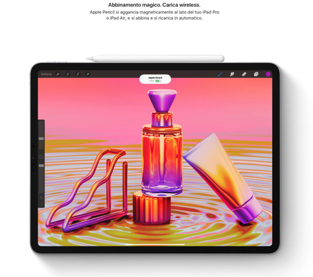 Disabili DOC – L'immagine mostra Apple Pencil abbinata all'iPad che ne rileva il livello della batteria