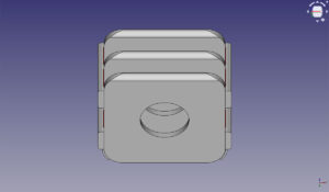 Disabili DOC – “U-Mac mini Tower”, vista prospettica dal basso, si notino gli intagli rotondi utili a facilitare il fissaggio della struttura e ad arieggiare il Mac mini e l'Hub collocato sul piano inferiore
