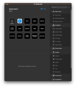 Disabili DOC – App Stream Deck, schermata della Cartella “Safari” con 14 tasti “multi azione” e il 15º programmato per ritornare alla pagina “Home”